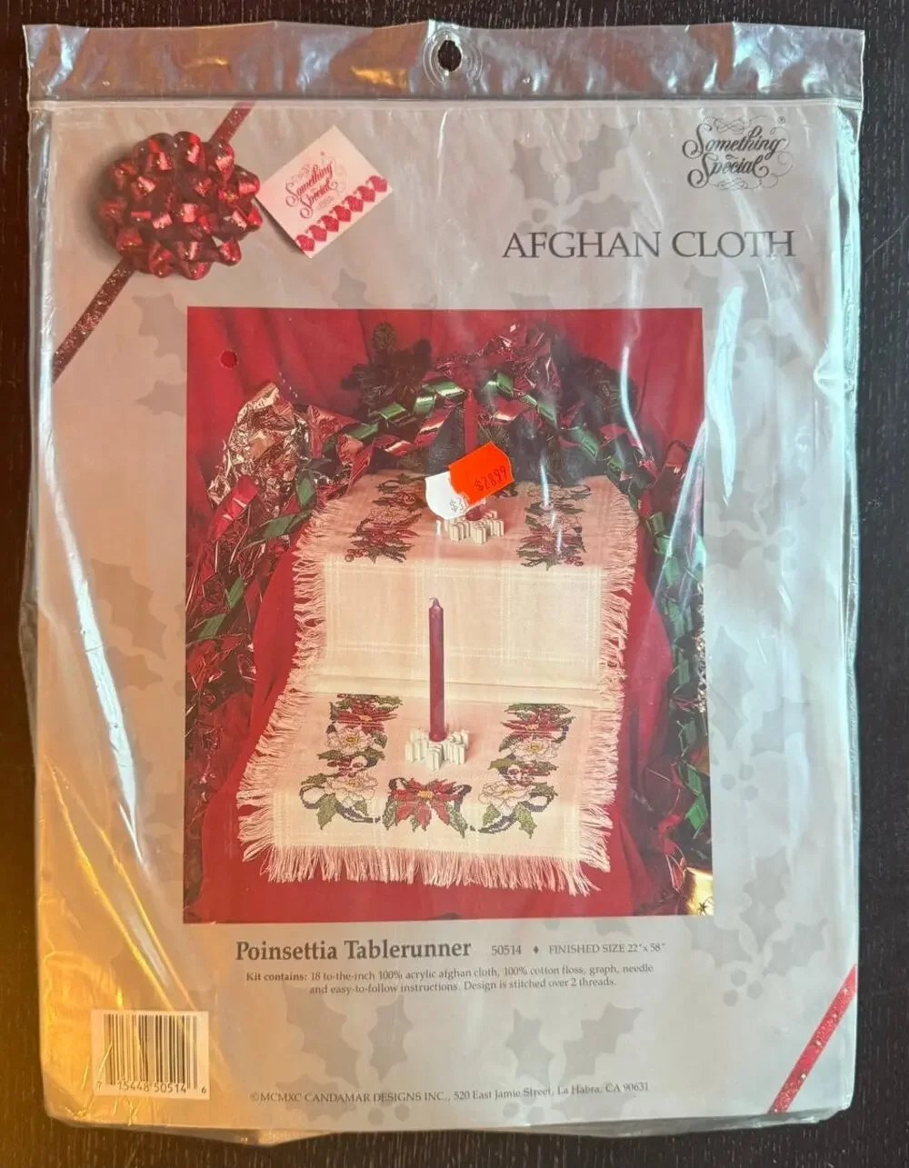Something Special Pointsettia Tablerunner #50514 Cross Stitch Kit 1990